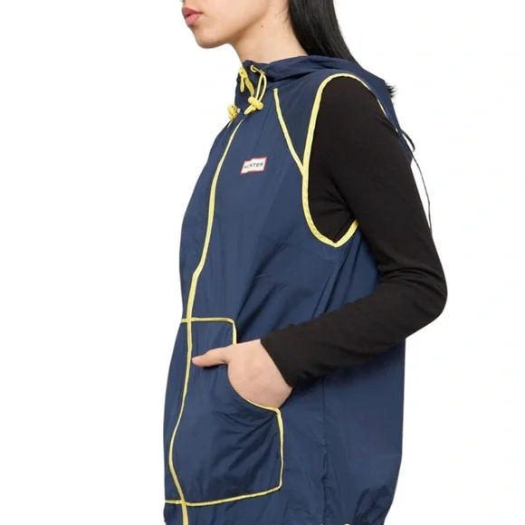Hunter Brand Full Zip Large Hooded Navy Windbreaker Vest Jacket - Picture 2 of 16